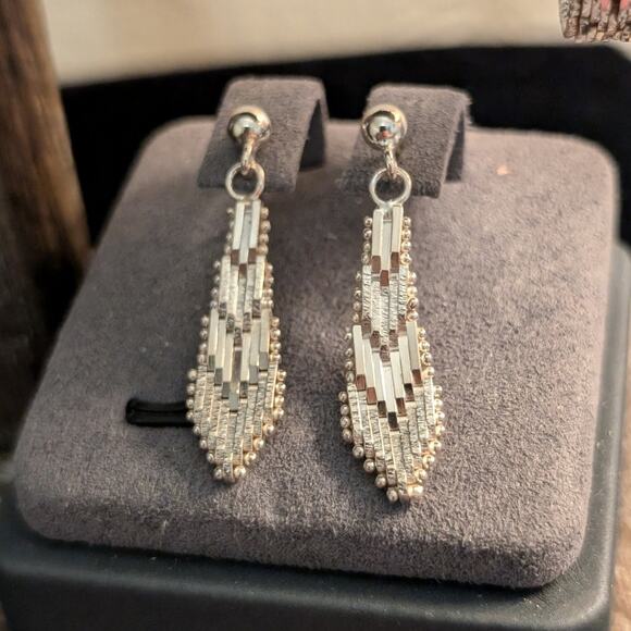 925 Milor Italy Sterling Silver Chevron Dangle Earrings & Matching Bracelet - Picture 2 of 7